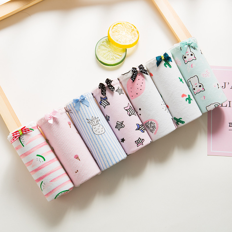 初愫7条装纯棉裆棉质大码中腰蕾丝少女三角内裤 均码 夏日清新