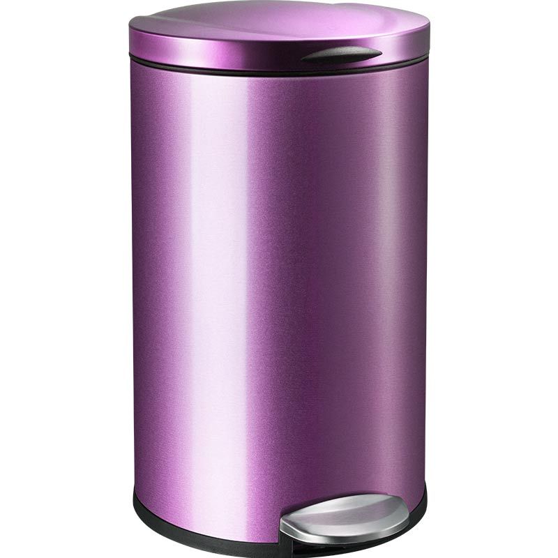优百纳欧式家用不锈钢垃圾桶脚踏式 客厅厨房 圆形盖脚踏大号 紫色