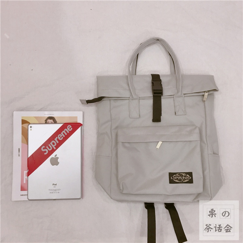 茶话会日系原宿风双肩包女复古文艺经典手提书包学生背包情侣旅行_4 灰色大号