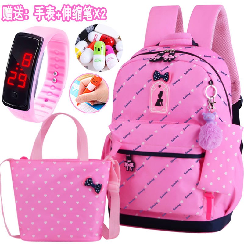 儿童双肩包韩版小学生书包女生1-3-5-4-6一年级减负女孩6-12周岁_1 浅粉色公主毛球套装送手环手表+笔2