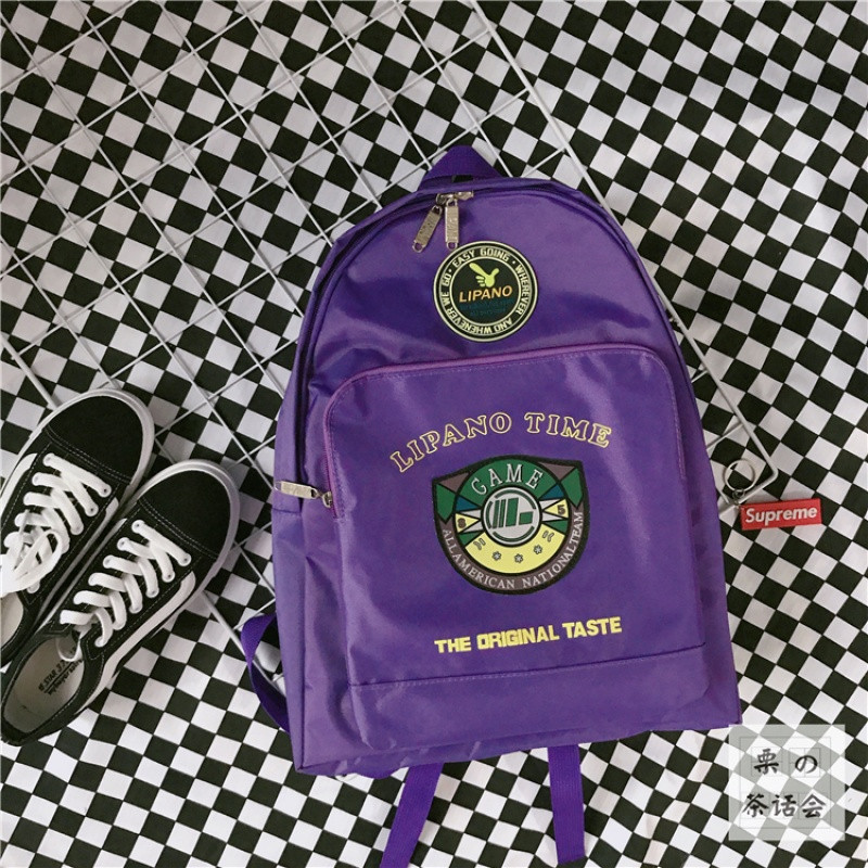 日系原宿复古港风双肩包男女韩版大容量高中学生书包情侣旅行背包_1 紫色现货发