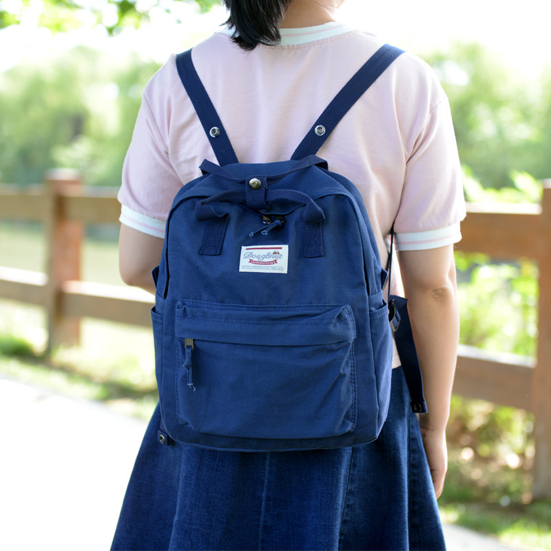 书包女原宿韩版原宿ulzzang高中学生校园帆布双肩包初中生森系_3 深蓝色休闲薄款