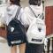 书包女高中学生韩版校园原宿ulzzang潮背包男简约帆布个性双肩包_27 白色白字款送徽章