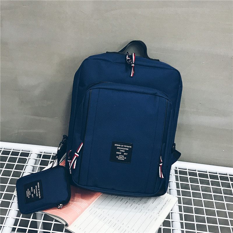 双肩包女韩版潮简约大学生高中学生电脑书包男大容量帆布旅行背包_30 蓝色
