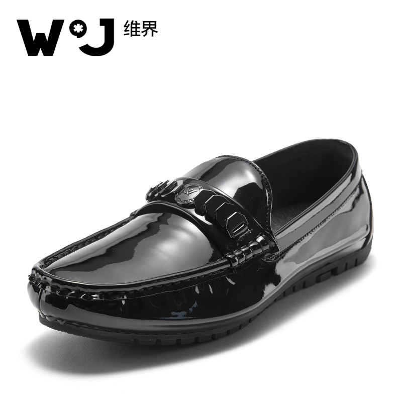 维界春季男士韩版青年透气帆船鞋低帮休闲皮鞋潮豆豆懒人驾车男鞋 黑色(现货) 39