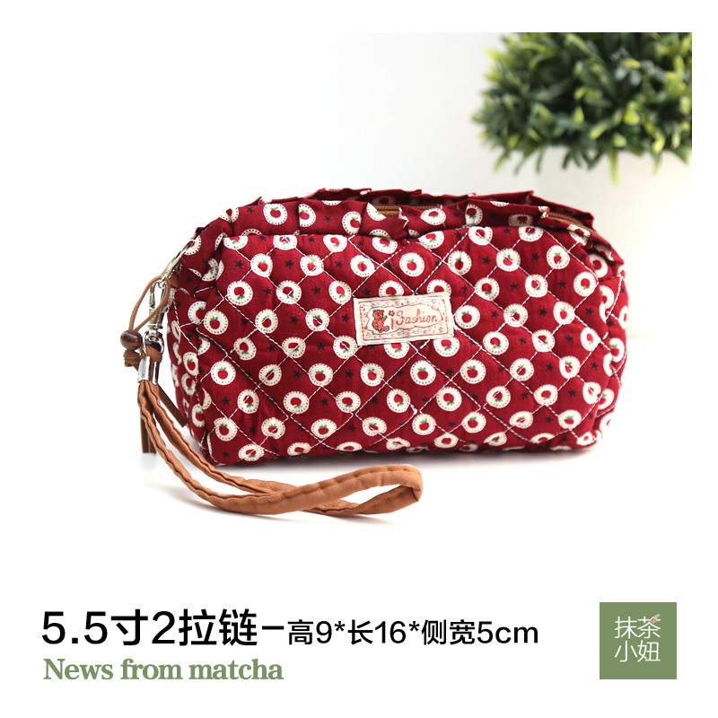 5.5寸大屏零钱包苹果iphone67splus夏韩版女式多功能布艺手机包 酒红小草莓荷2拉