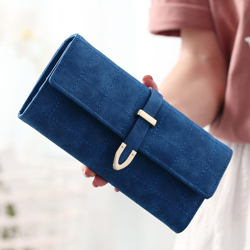 2018新款潮个性时尚长款钱包纯色韩版学生大容量女士简约ins钱夹 长款-宝蓝长款