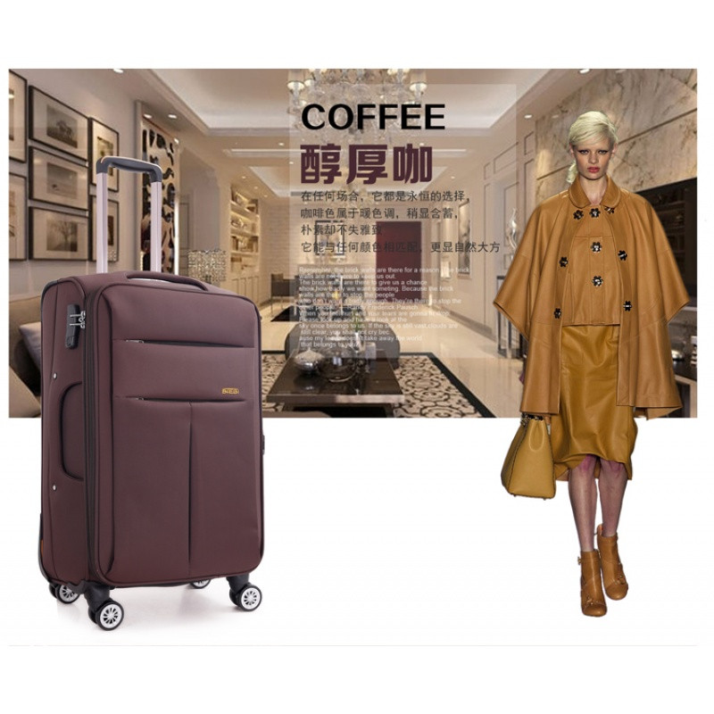 行李箱密码登机箱女20寸牛津布拉杆箱万向轮24寸男软箱帆布旅行箱_14 20寸 咖啡色
