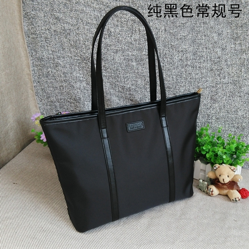 防水牛津布包帆布单肩包女手提女包尼龙OL包托特包简约通勤大包包_7 纯黑常规号A001