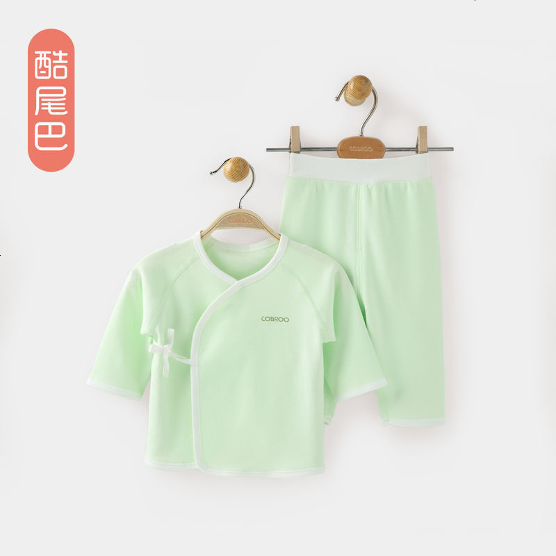 酷尾巴新生儿和尚服纯棉宝宝春夏季系带衣服0-3月婴儿内衣纯棉 59cm_ 粉绿色