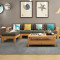 老故居 实木沙发 现代中式布艺沙发 转角组合实木沙发 大小户型客厅木质家具 四人位+脚踏+茶几（榉木色）