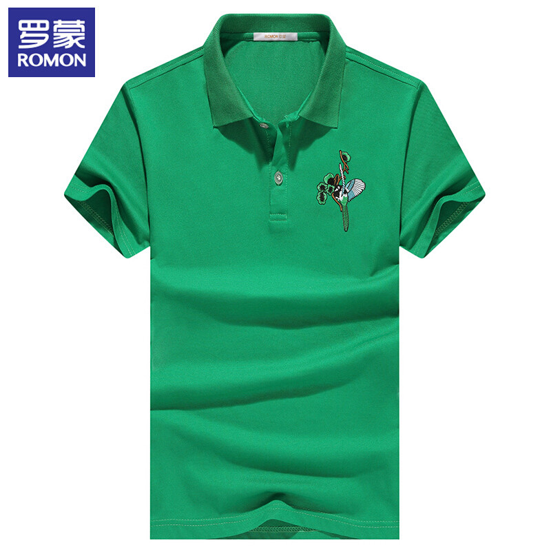 罗蒙（ROMON）短袖T恤男2018夏季新品商务翻领印花短袖POLO衫男 190 8TX908117绿色