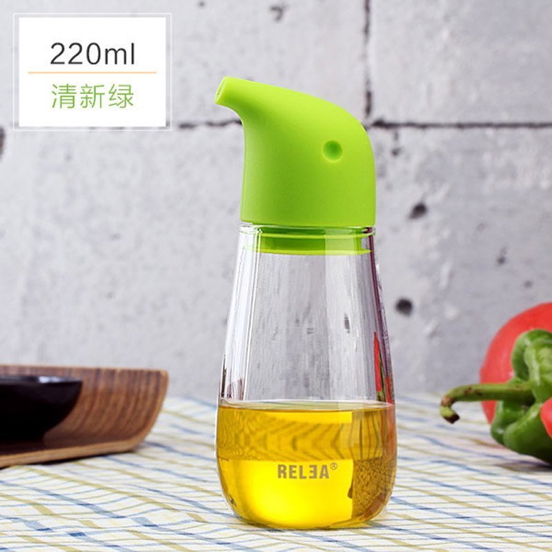 物生物企鹅油壶创意高硼硅玻璃油壶耐腐蚀麻油瓶厨房用品防漏油瓶 清新绿