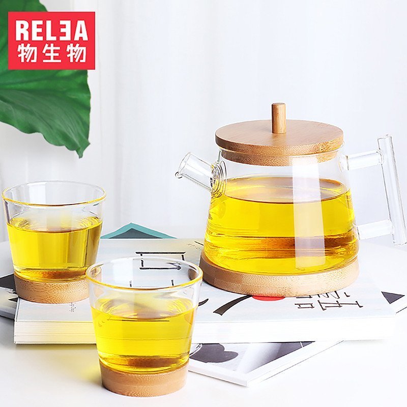 物生物竹艺居士壶耐热玻璃茶壶套装创意茶具带盖过滤水壶花茶壶 竹艺居士壶（配2杯）