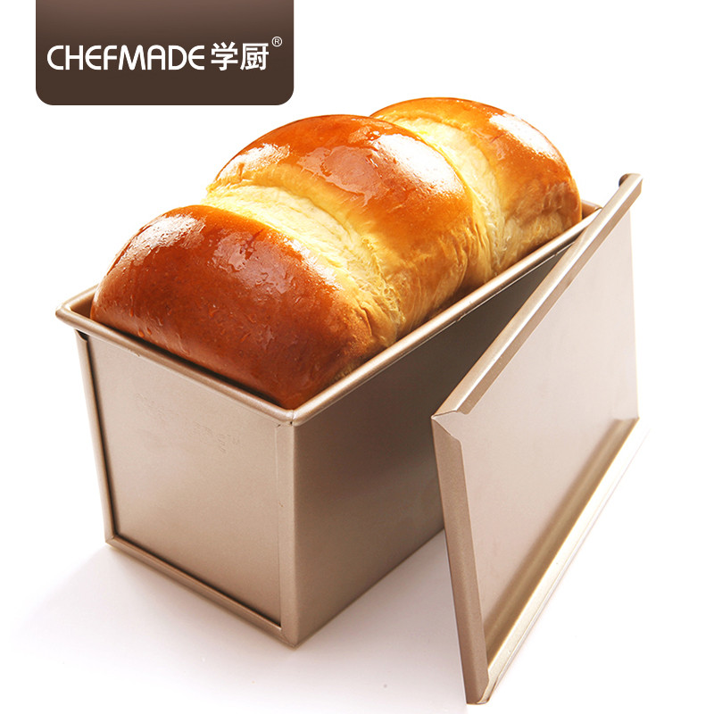 学厨 chefmade 烘焙模具 蛋糕模具金色不粘低糖吐司盒节能吐司盒带滑盖 211*120*112mm WK9088