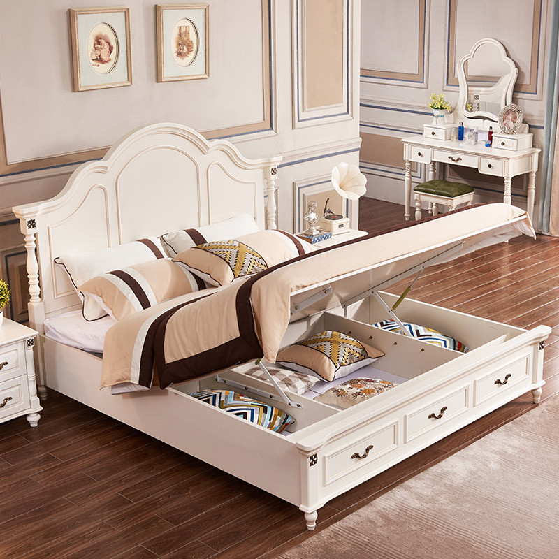A家家具 床 美式床 双人床实木框架卧室欧式婚床1.8米1.5米大床简约 1.5米高箱床