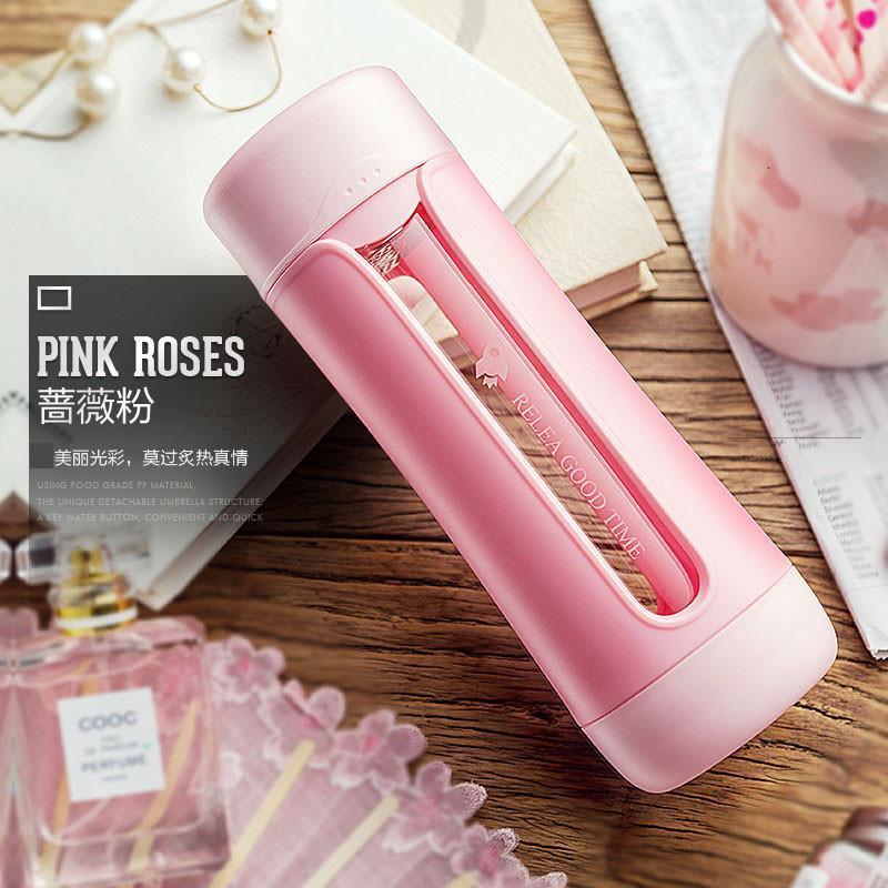 物生物(RELEA)玻璃杯320ML男女双层创意防摔便携水杯随手杯子带盖泡茶杯过滤._1_8 粉色