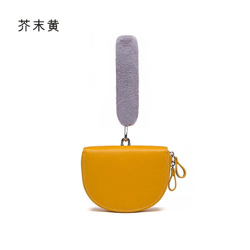 拉菲斯汀小包包女2018新款饺子零钱包迷你手腕包个性时尚手拿包包 芥末黄