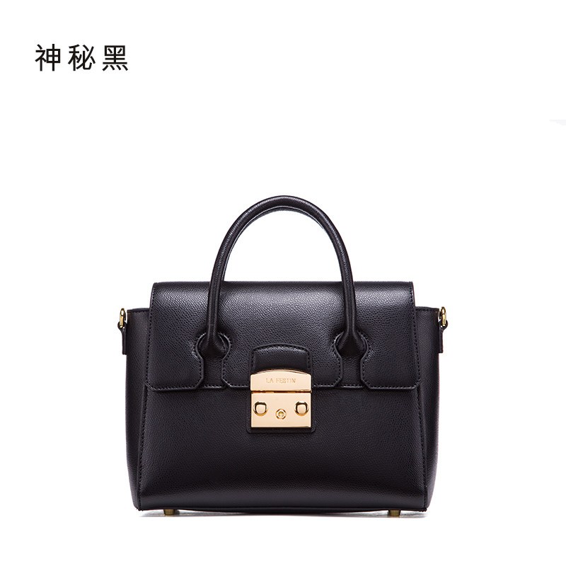 拉菲斯汀包包2018春夏新款女包个性凯莉包时尚手提包女小包斜挎包 神秘黑