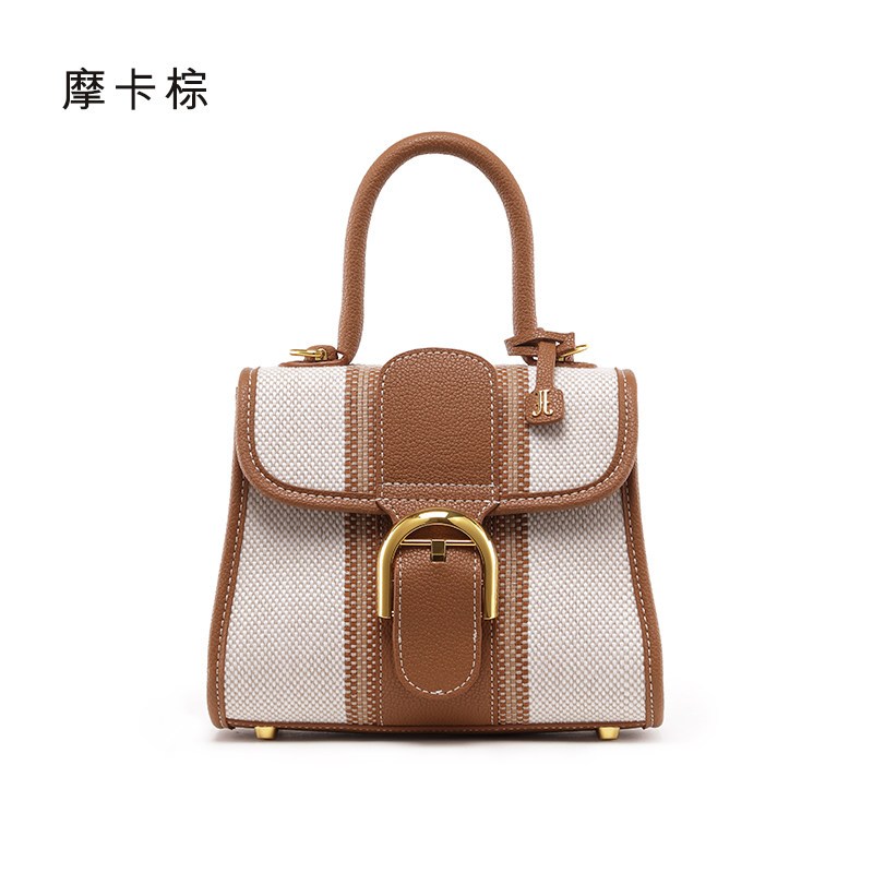 拉菲斯汀手工编织2018新款包包女手提包韩版大气百搭斜挎包凯莉包 摩卡棕