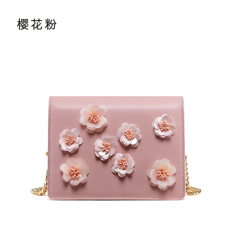 拉菲斯汀立体花朵包包女2018新款韩版ins小方包小清新少女斜挎包 樱花粉