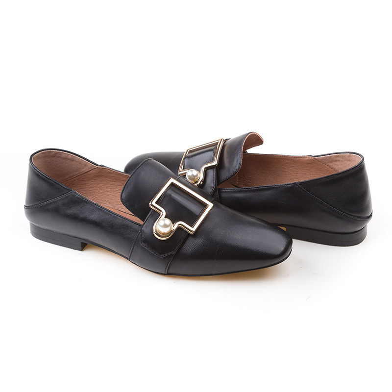 OZWEAR UGG OB306 春夏新款女鞋 可踩脚后跟 金属方扣小羊皮单鞋 黑色 37码