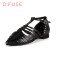 D：Fuse/迪芙斯春款牛皮包头低跟铆钉小白鞋女凉鞋DF61113010 10黑色 37