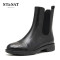 St&Sat/星期六冬季新款牛皮拼接蛇纹圆头短靴女鞋SS64117122 10黑色 39