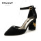 St&Sat/星期六春秋季商场同款羊反绒一字带女单鞋SS73114280 黑色 37
