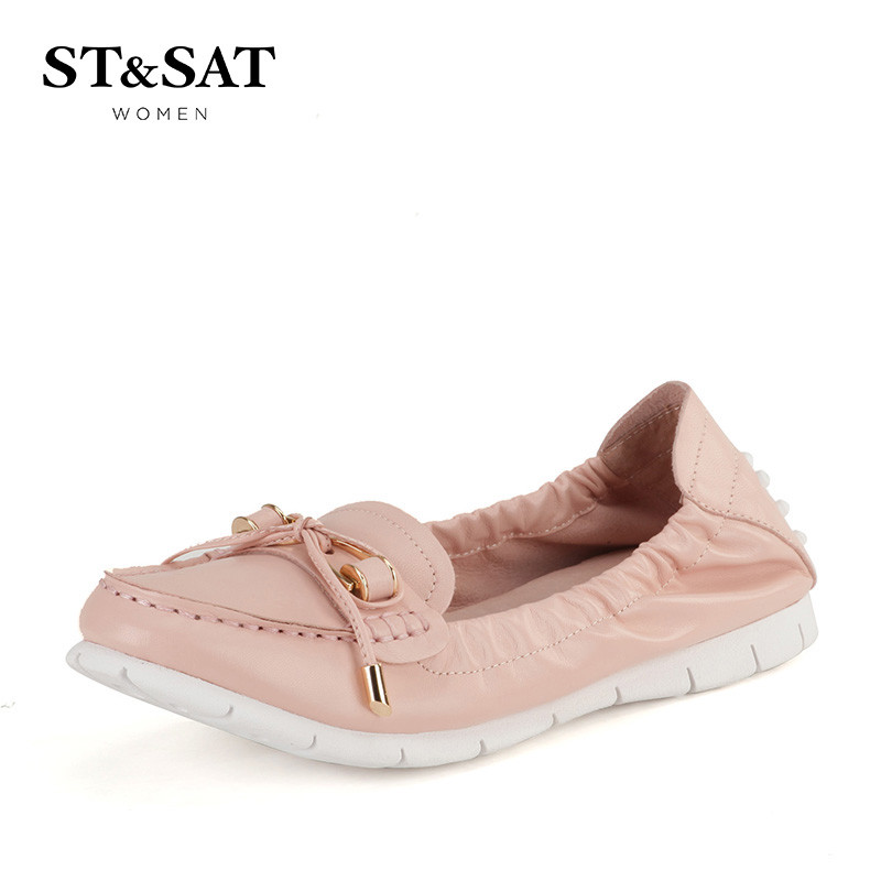 星期六ST&SAT专柜奶奶鞋休闲圆头低跟轻便单鞋女SS61115680 粉红色 35