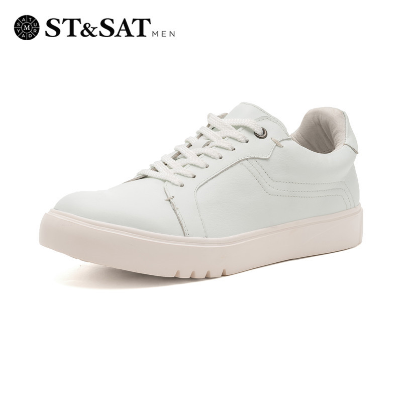星期六ST&SAT牛皮系带低跟深口软底透气单鞋男SS63128370 白色 42