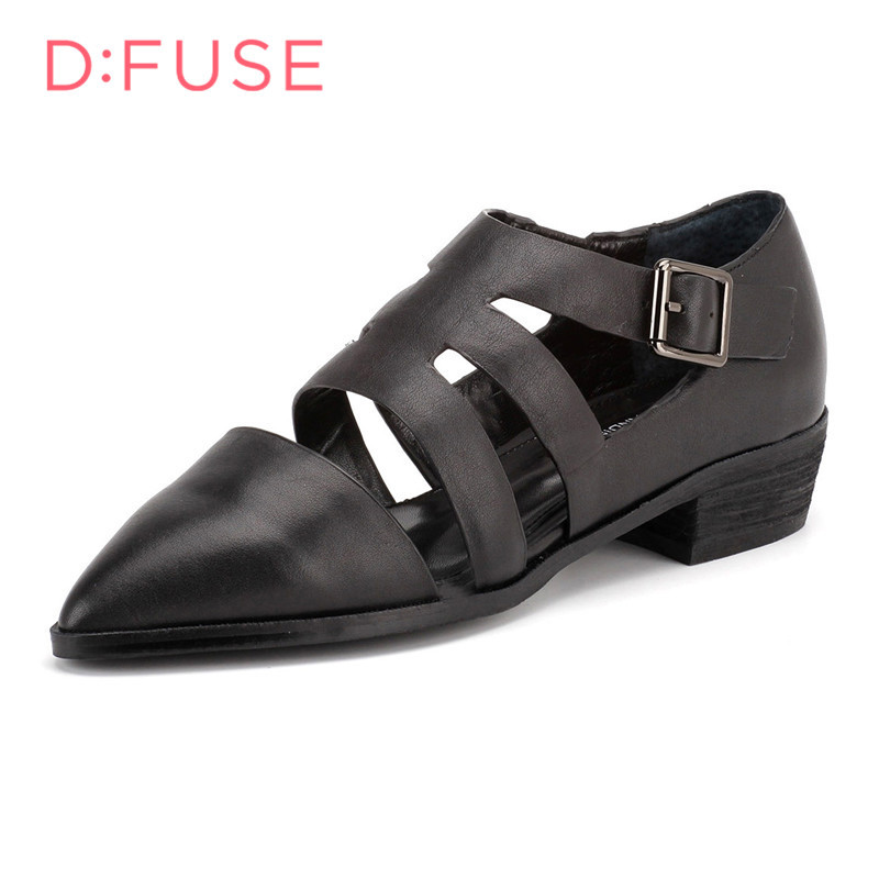 迪芙斯D:FUSE牛皮尖头中跟套脚饰扣深口鞋女 DF61114011 黑色 37