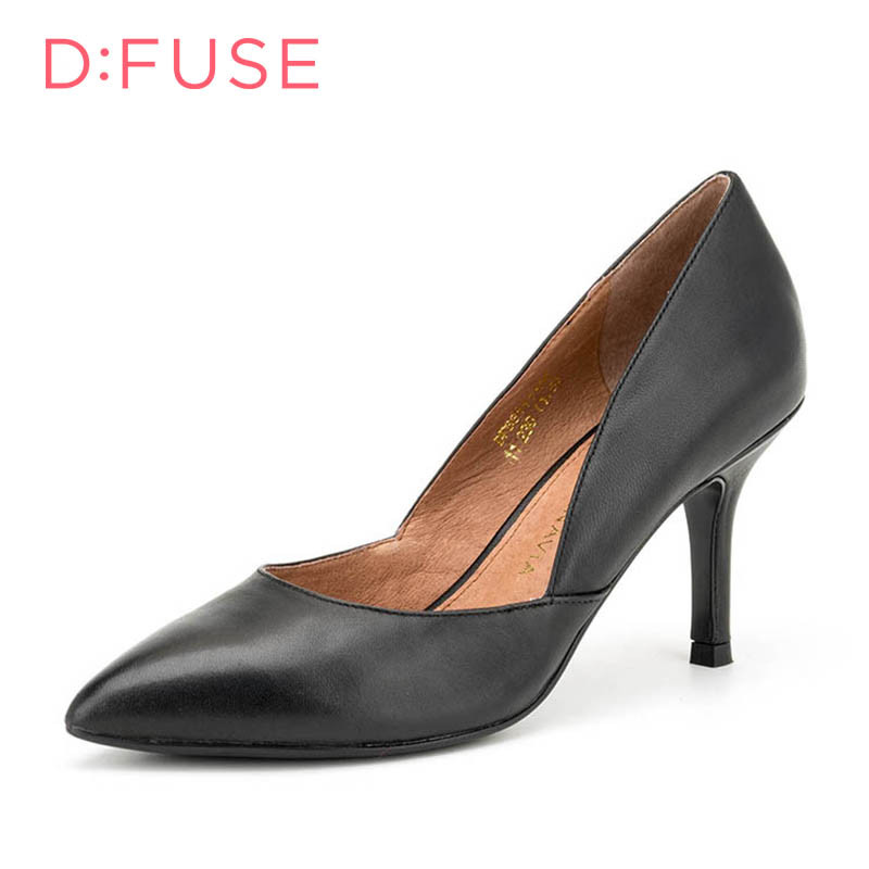 D：Fuse/迪芙斯秋季尖头细高跟浅口女鞋单鞋DF63111106 11黑色 35