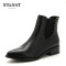 St&Sat/星期六冬新款切尔西短靴女牛皮尖头铆钉女靴子SS64117071 10黑色 35