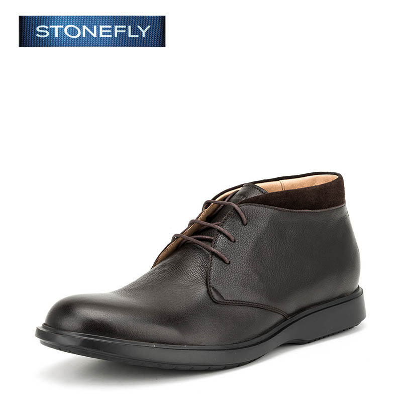 斯通富来STONEFLY牛皮尖头低跟套脚绑带短靴男鞋SD64122815 咖啡色 42