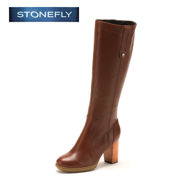 斯通富来STONEFLY冬季圆头高跟时尚长靴女SD44117066 咖啡色 38