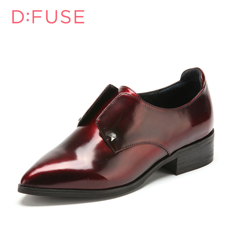 D：Fuse/迪芙斯秋新款牛皮铆钉水钻尖头中跟单鞋女鞋DF53114028 39酒红 37