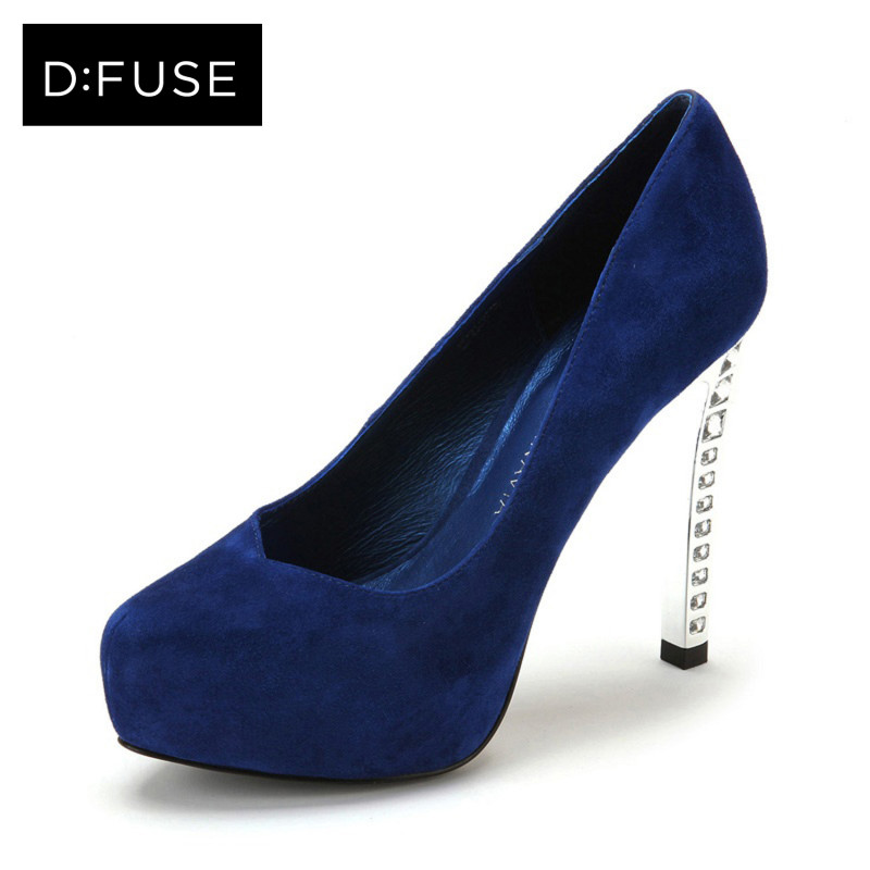 D:FUSE/迪芙斯秋季新款防水台镶钻细高跟女鞋单鞋DF43110056 50蓝色 39
