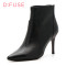 D：Fuse/迪芙斯冬季牛皮尖头性感高跟细跟通勤女短靴DF64117361 10黑色 35