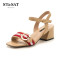 St&Sat/星期六夏季皮带扣粗跟一字带凉鞋女SS82115472 杏色 38