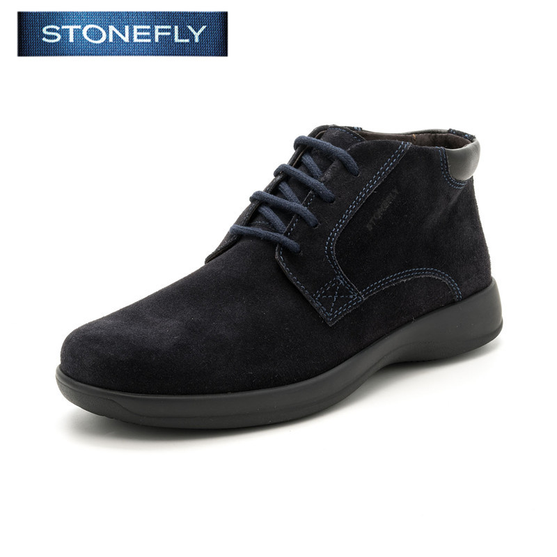 斯通富来STONEFLY牛皮尖头低跟套脚绑带短靴男鞋SD64127629 蓝色 39