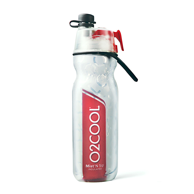 美国O2COOL正品运动健身喷雾水杯户外便携水壶随手杯夏季学生吸管水瓶 红色