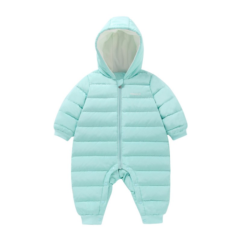 哈贝比冬季婴儿羽绒连体衣服加厚保暖男女宝宝羽绒哈衣外出爬服 66(3-6月) 粉绿色