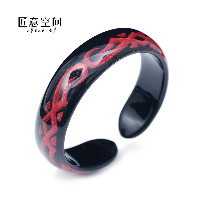 匠意空间 天然原矿朱砂 吉祥纹 手镯 女款