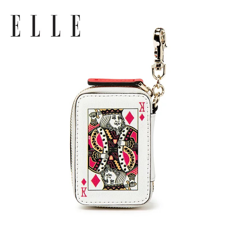ELLE（她）2018年春夏新品钱包女包 时尚个性拼色真皮挂件零钱包 80205 方块K