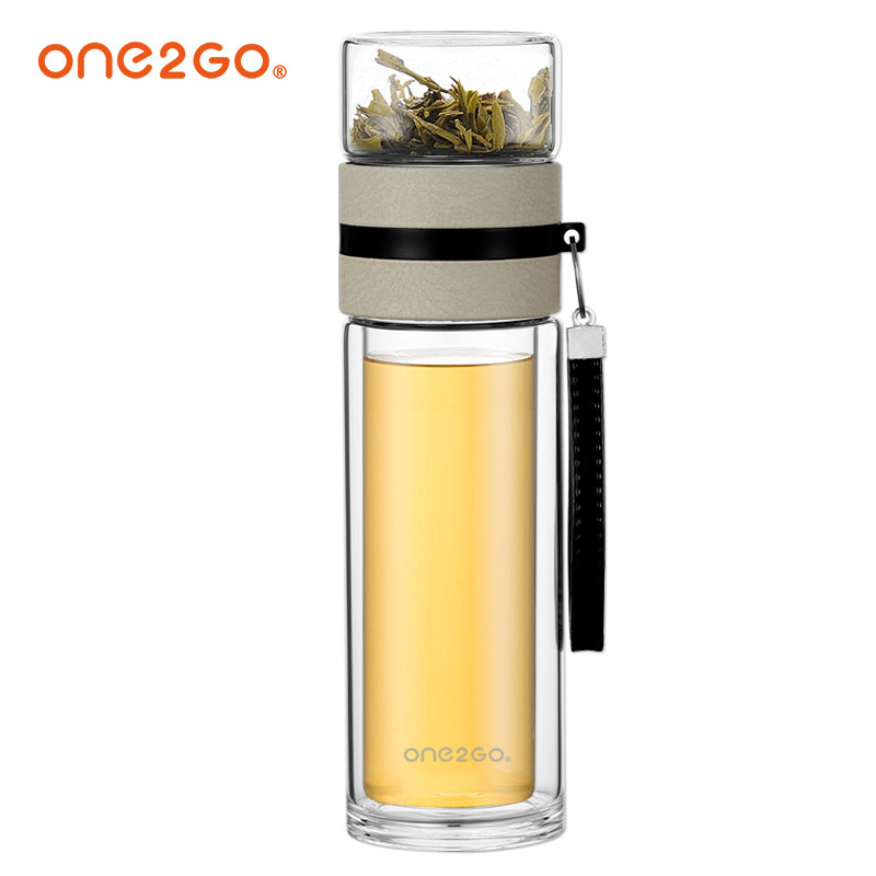 ONE2GO 双层玻璃杯茶水分离泡茶杯男创意便携水杯过滤随水杯 340ml