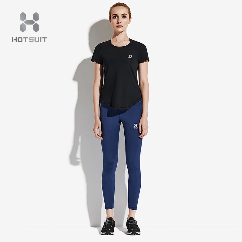 美国HOTSUIT后秀塑形系列运动T恤女夏季圆领T恤短袖运动短袖T恤6702015 L 矿物黑