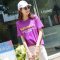韩都衣舍2018夏装新款女装韩版学生宽松上衣印花短袖T恤KY10740湲 M 紫色
