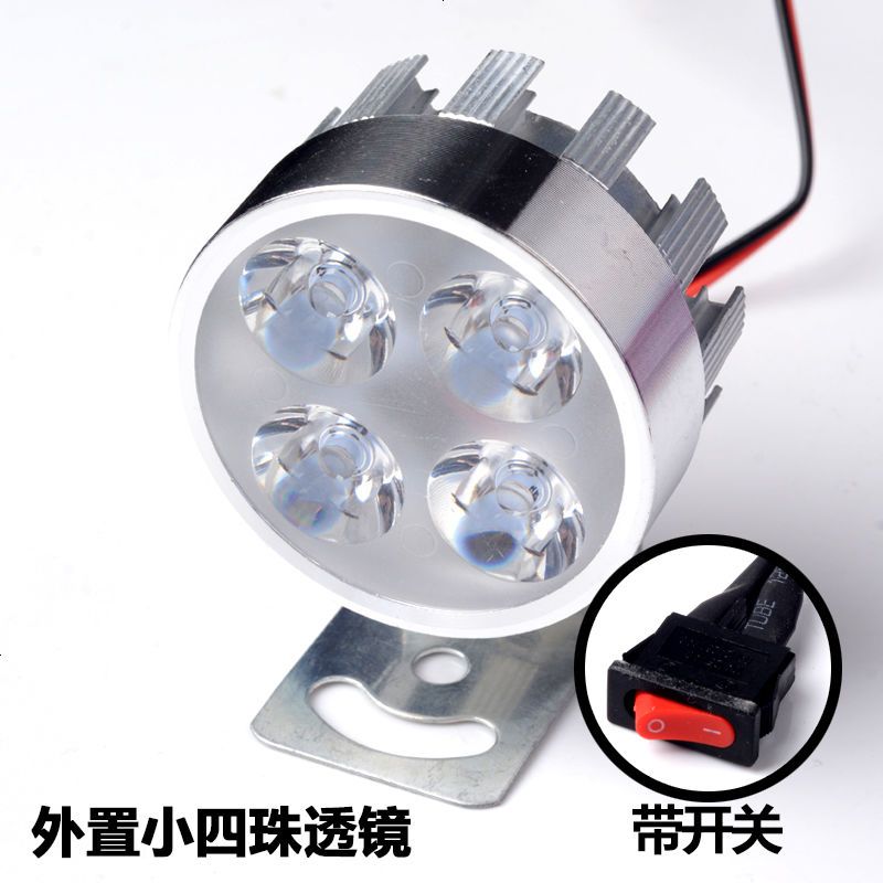 6L2摩托车LED射灯前大灯宝马川崎改装外置强光流氓爆闪灯12V 小四珠透镜+开关