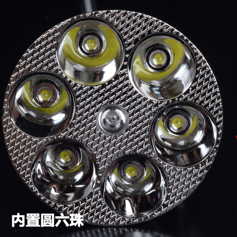 内置灯摩托车超亮超远电动车远近光48vled灯汽车大灯12v24v 内置圆六珠